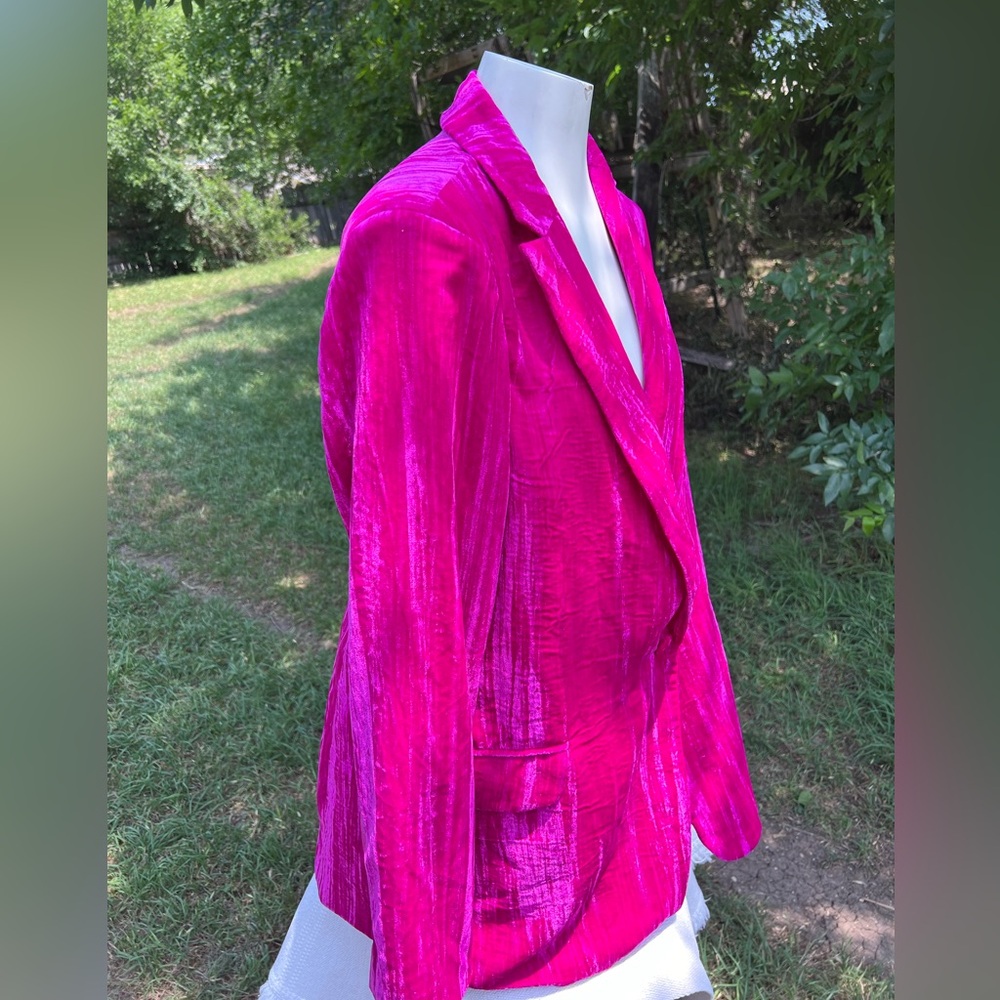 NWT Nasty Gal Crushed Velvet Co-Ord Single Breasted Blazer Pink Size 10 - Picture 3 of 7